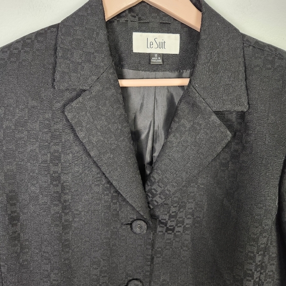 EUC Le Suit Black Embossed Longline Blazer Dress Jacket Coat Career (16) #0364 - Picture 2 of 9